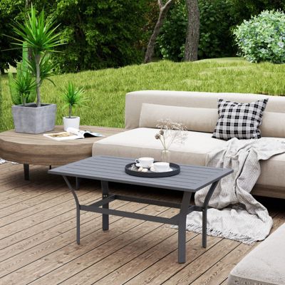 Table de Jardin - Table Basse Métal avec Surface à Lattes, Résistante aux Intempéries, 91,5x55x45 cm, Gris Foncé