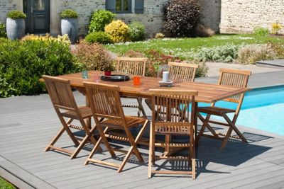 Table de jardin teck huilé extensible 8/10 personnes L240 cm