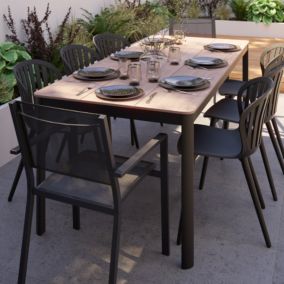 Table de jardin THILIA en Duraboard® et aluminium coloris noir - 8 personnes
