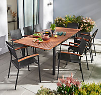 Table de jardin Toscana en aluminium et bois coloris bois et noir L.180/240 x l.99 x H.74 cm