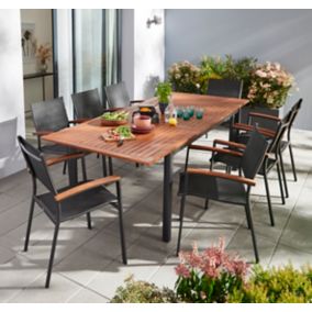 Table de jardin Toscana en aluminium et bois coloris bois et noir L.180/240 x l.99 x H.74 cm