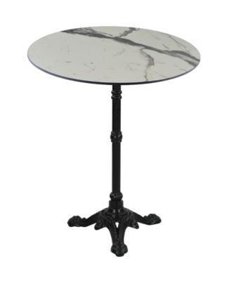 Table de jardin Trady Bistro Proloisirs fonte et HPL coloris graphite et marbre blanc ⌀60 x H.72,5 cm