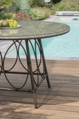 Table de jardin Ushuaia en aluminium coloris marron Ø.125 x H.74 cm - DCB GARDEN