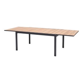 Table de jardin VAO extensible en aluminium gris foncé et imitation bois - 10 personnes