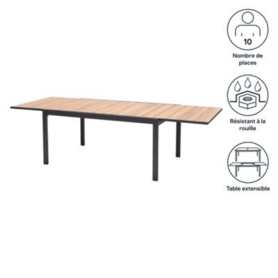 Table de jardin VAO extensible en aluminium gris foncé et imitation bois - 10 personnes