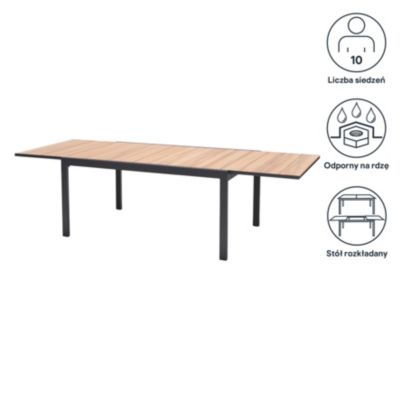 Table de jardin VAO extensible en aluminium gris foncé et imitation bois - 10 personnes