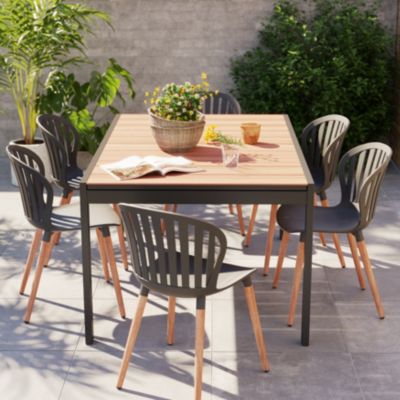 Table de jardin VAO extensible en aluminium gris foncé et imitation bois - 10 personnes