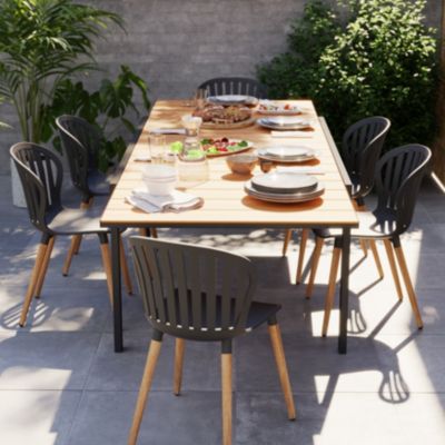 Table de jardin VAO extensible en aluminium gris foncé et imitation bois - 10 personnes