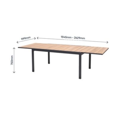 Table de jardin VAO extensible en aluminium gris foncé et imitation bois - 10 personnes