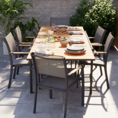 Table de jardin VAO extensible en aluminium gris foncé et imitation bois - 10 personnes