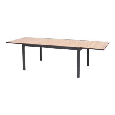 Table de jardin VAO extensible en aluminium gris foncé et imitation bois - 10 personnes