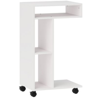 Table de lit mobile - table pour ordinateur portable - 3 niches, étagère - blanc
