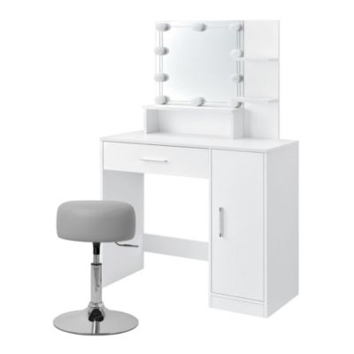 Table de maquillage avec miroir et LED coiffeuse moderne + tabouret gris clair