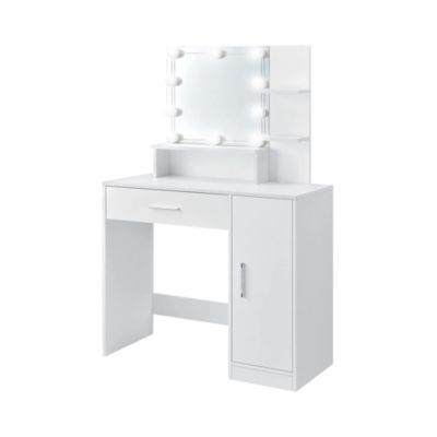 Table de maquillage avec miroir et LED coiffeuse moderne + tabouret gris clair