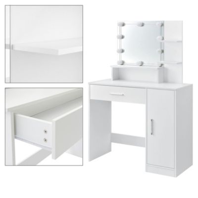 Table de maquillage avec miroir et LED coiffeuse moderne + tabouret gris clair
