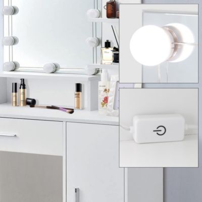 Table de maquillage avec miroir et LED coiffeuse moderne + tabouret gris clair