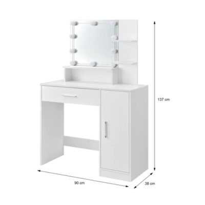 Table de maquillage avec miroir et LED coiffeuse moderne + tabouret gris clair