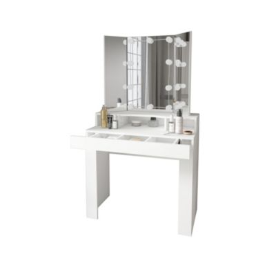 Table de maquillage blanc table de coiffeuse moderne avec miroir + éclairage LED