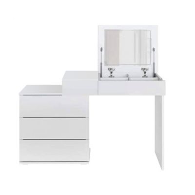 Table de maquillage blanc table de coiffeuse moderne MDF avec miroir + 4 tiroirs