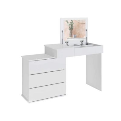 Table de maquillage blanc table de coiffeuse moderne MDF avec miroir + 4 tiroirs