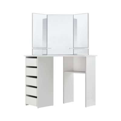 Table de maquillage d'angle coiffeuse moderne avec miroir + tabouret gris foncé