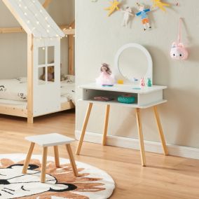 Table de maquillage pour enfants avec tabouret Ovanaaker 91,5 x 62 x 43,5 cm Blanc Naturel en.casa