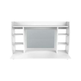 Table de maquillage suspendue MDF blanc avec miroir et tabouret 110x75x48,5 cm