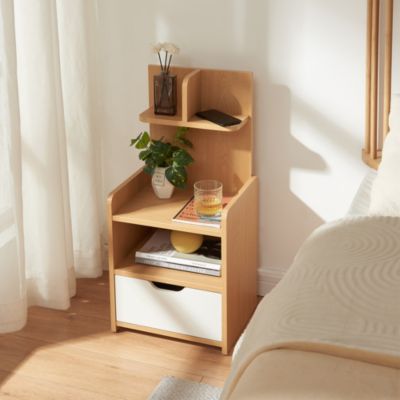 Table de nuit Bordkak avec une étagère 75 x 35 x 30 cm effet chêne / blanc en.casa