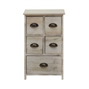Table de nuit Chevet 5 Tiroirs Bois Blanc Vintage Shabby 66x40x30