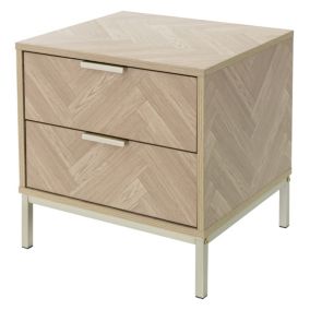 Table de nuit chevet commode 2 tiroirs à chevrons marron structure en métal
