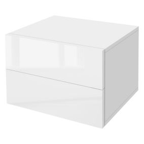 Table de nuit suspendue avec 2 tiroirs commode blanc brillant table chevet MDF