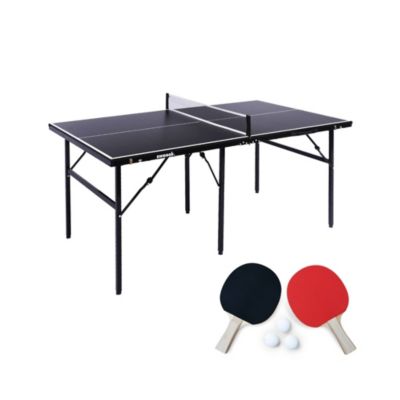 Table de ping pong d'intérieur médium. noir.  avec 2 raquettes et 3 balles