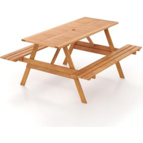 Table de Pique Nique avec Bancs en Bois Table de Salle à Manger dExtérieur Rectangulaire pour 6 Personnes avec Trou