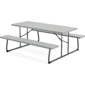 Table de Pique Nique avec Bancs pour 8 Personnes 183cm Table Pliant avec Chaise Trou de Parasol 47mm