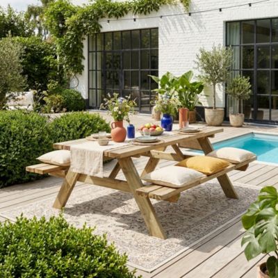 Table de pique nique bois de pin + 2 bancs rabattables en bois. 6 places - PANCHINA - Table de jardin robuste en pin sylvestre
