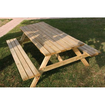 Table de pique-nique de jardin en bois 179 x 150 cm - Pin traité - Assise intégrée - Kit jardin - Modèle Pic Nic