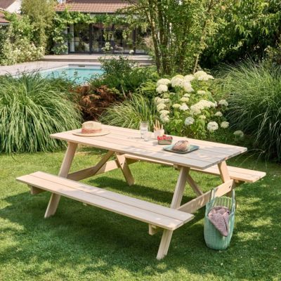 Table de pique nique en bois 6 places Oviala