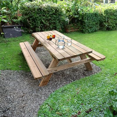 Table de pique-nique en bois avec bancs intégrés 6 personnes - 1,77 m