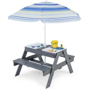 Table de Pique Nique Enfant avec Banc 4 en 1 Table Activités Convertible en Bois avec Parasol Réglable