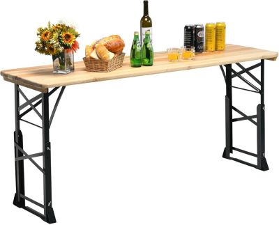 Table de Pique-Nique Pliable avec Hauteurs Réglables, Table de Repas Portable Pliant, Charge, 50KG,168,5x50x75/105CM
