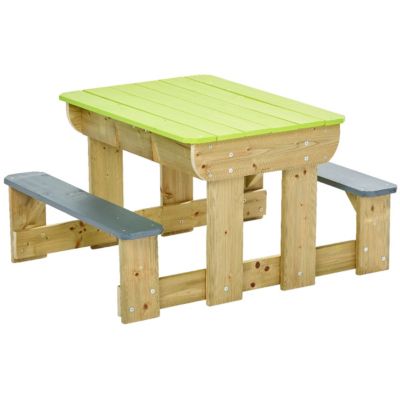 Table de piquenique en bois pour enfants avec bancs et bacs en plastique