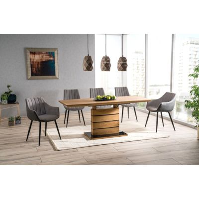 Table de repas extensible 140-180 cm décor chêne artisan - LEANDRE