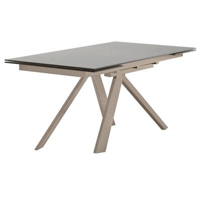 Table de repas extensible 160-240 cm taupe et verre trempé - CASSANDRA