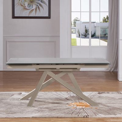 Table de repas extensible 160-240 cm taupe et verre trempé - CASSANDRA