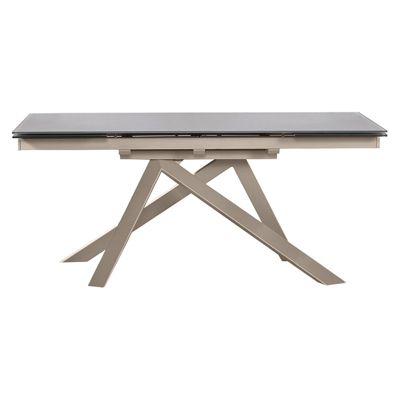 Table de repas extensible 160-240 cm taupe et verre trempé - CASSANDRA