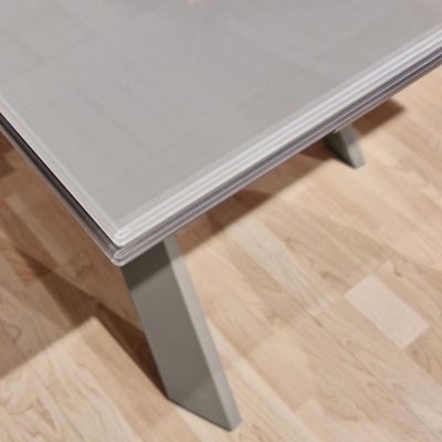 Table de repas extensible 160-240 cm taupe et verre trempé - CASSANDRA