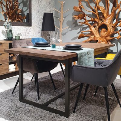 Table de repas extensible 180-220 cm bois d'acacia et métal - MAYBEL