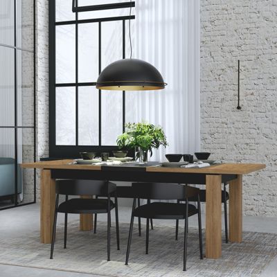 Table de repas extensible 180 à 226 cm décor chêne et noir mat - FARM