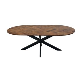 Table de repas ovale Verona - 200x100x76 - naturel/noir - Bois de manguier/métal