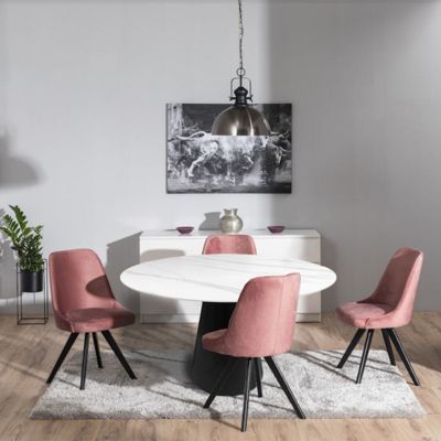 Table de repas ronde 135 cm plateau céramique blanc pied noir - ASHE